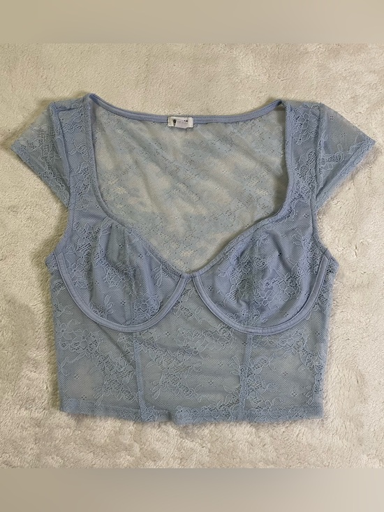 Garage Tops - Garage Baby Blue Sheer Lace Crop Top size S